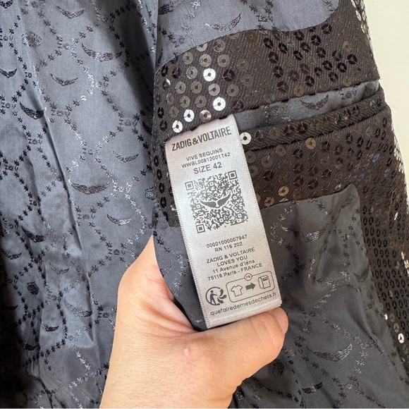 NWT Zadig & Voltaire Black Vive Sequin Blazer 42 / XL - Picture 10 of 11